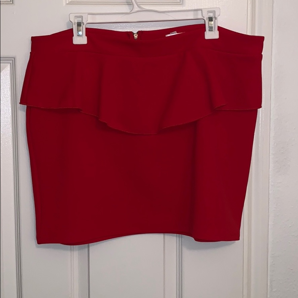 Red mini peplum skirt